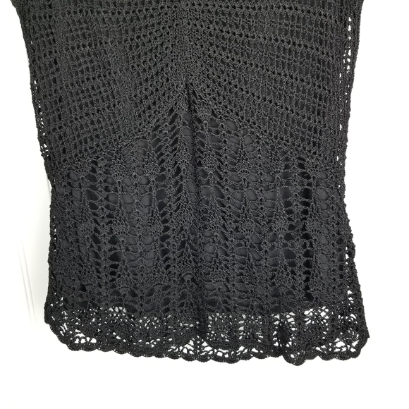 Talbots Womens Top Hand Knit Crochet Lace Baby Doll Top Size Small Black Boho - Picture 3 of 8